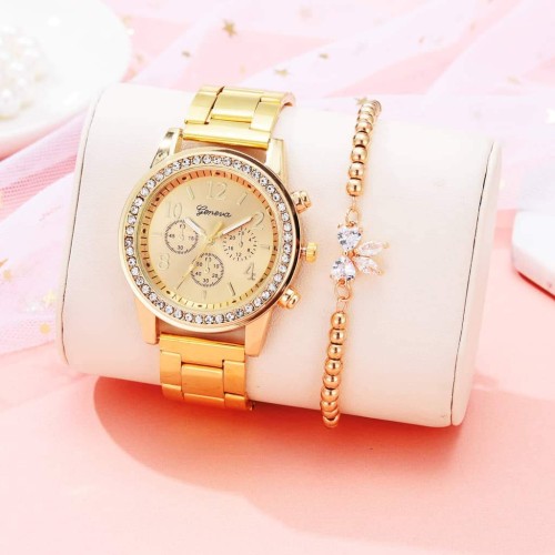 Women's Fashion Luxury  Diamond Quartz Watch Bracelet Set